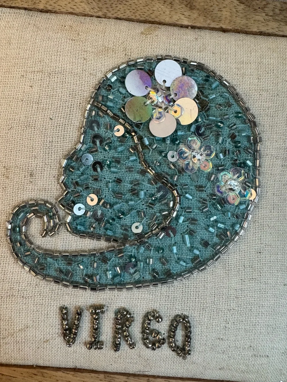 Virgo Embellished Blue Desk Wall Decor Pretty Compact Beaded Sequin